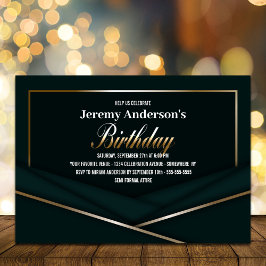 Convites Festa de aniversário Dourada verde sofisticada