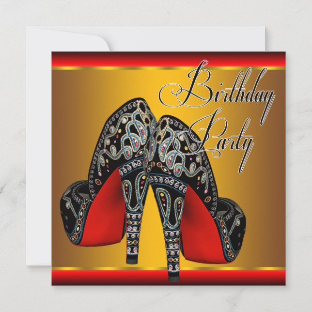 Convites Festa de aniversário Dourada Vermelha Elegante (Frente)