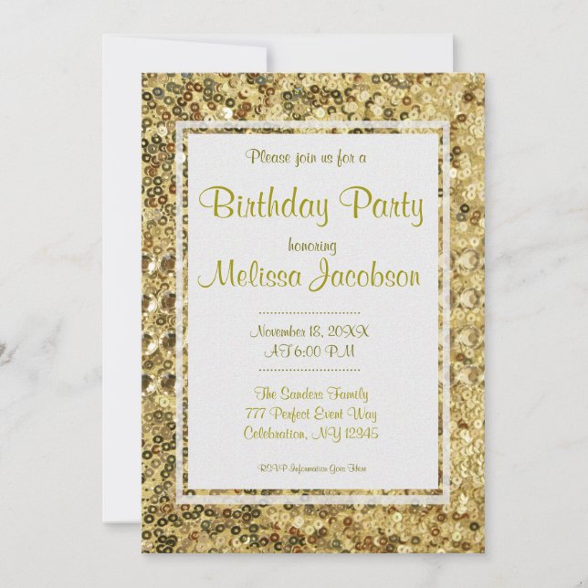 Convites Festa de aniversário | Douradas Sequências (Frente)