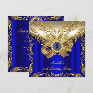 Convites Festa de Aniversário Dourado Azul Real Elite Elega