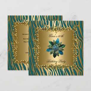Convites Festa de Aniversário Dourado Azul Turquesa Floral
