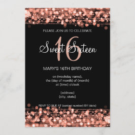 Convites Festa de aniversário Dourado Sweet 16 Sparkles
