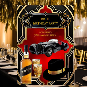 Convites Festa de Aniversário Dourado Vermelho Preto Carro 