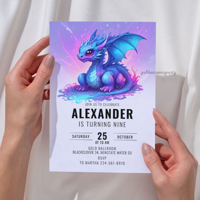 Convites Festa de Aniversário Dragão Azul Rosa (Dragon Blue Pink Birthday Party Invitation
)