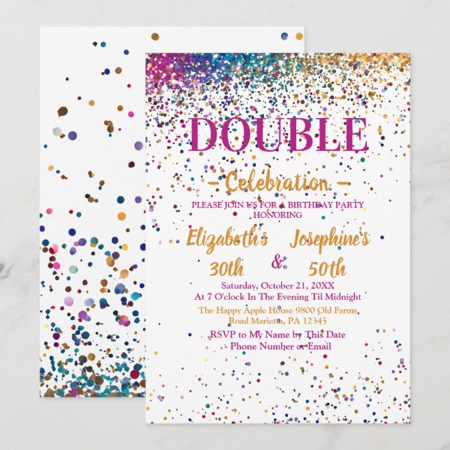 Convites Festa de aniversário Dupla Coluna Colorida Adulta (Frente/Verso)