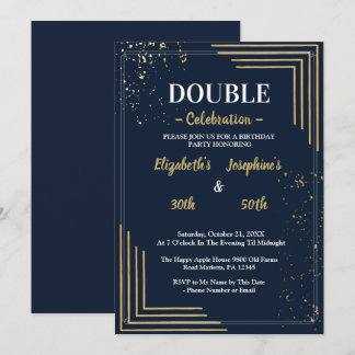 Convites Festa de Aniversário Dupla Elegante Navy Dourado