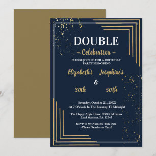 Convites Festa de Aniversário Dupla Elegante Navy Dourado