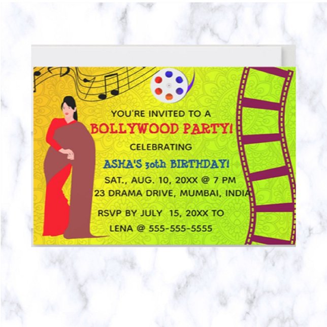 Convites Festa de Aniversário Editável de Bollywood (Having a Bollywood Party? This is a great invitation for your event!)