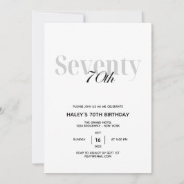 Convites Festa de aniversário Elegante 70 Preto e Branco