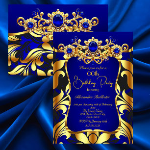 Convites Festa de Aniversário Elegante Azul Dourado Preto D
