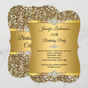 Convites Festa de Aniversário Elegante com Brilho Dourado e