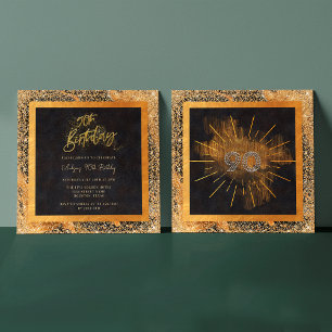 Convites Festa de aniversário Elegante de 90 preto e brilha