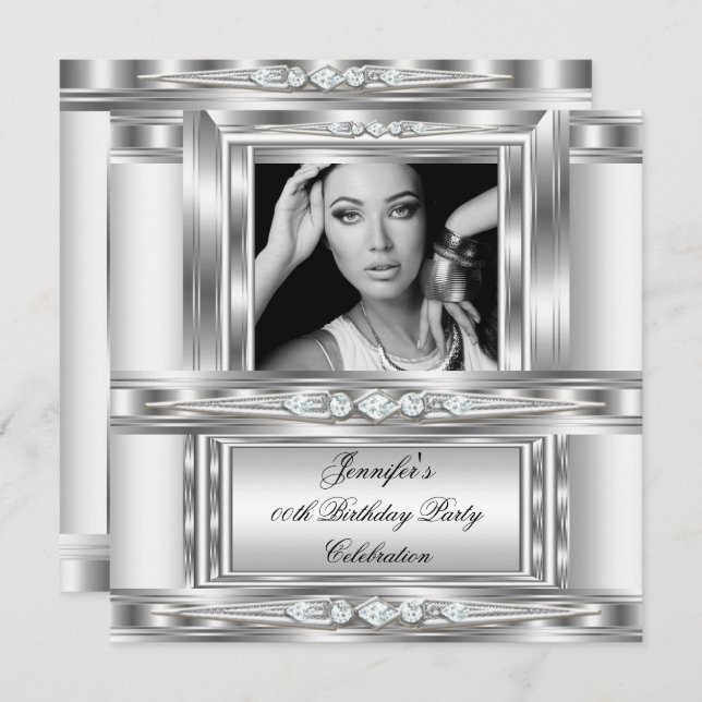 Convites Festa de aniversário Elegante de Diamante Branco S (Frente/Verso)