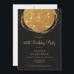 Convites Festa de aniversário Elegante Dourada do Círculo L<br><div class="desc">Um círculo de abstrato de folha de ouro falso com linhas radiantes,  sobre fundo preto,  com uma espiral de brilho. Sofisticado e glamouroso. Um convite para a 60ª festa de aniversário. Solicite-o em impressão,  em formato digital,  ou impressão e digital. Personalize para qualquer idade!</div>