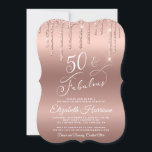 Convites Festa de aniversário Elegante Dourada Glitter 50ª<br><div class="desc">Elegante e glamouroso quinquagésimo convite de aniversário com "50 & Fabuloso" em um roteiro branco na moda em fundo rosa dourado,  com brilho falsa rosa dourado.</div>