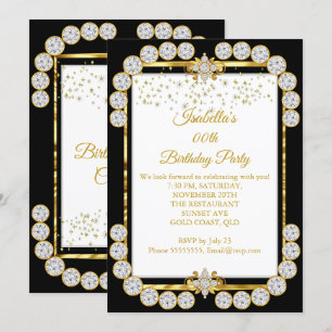 Convites Festa de Aniversário Elegante Dourado Branco Diama