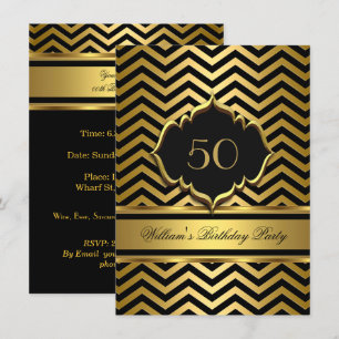 Convites Festa de Aniversário Elegante Dourado com Chevron 
