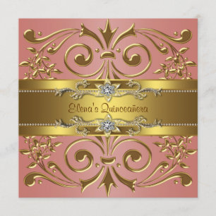 Convites Festa de Aniversário Elegante em Coral e Dourado