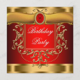 Convites Festa de Aniversário Elegante em Vermelho e Dourad