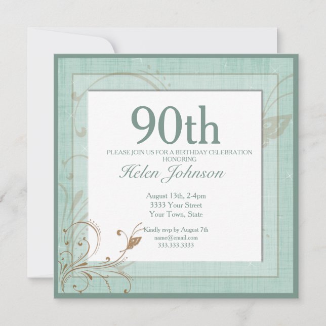 Convites Festa de aniversário Elegante Floral de Teal Vinta (Frente)