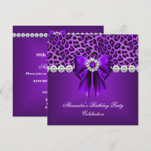 Convites Festa de Aniversário Elegante Leopardo Arco Roxo D