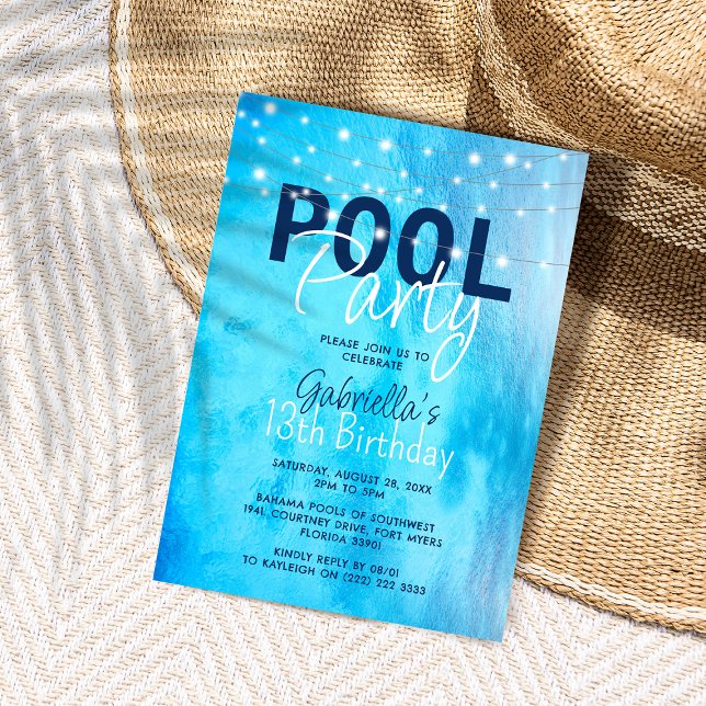 Convites Festa de Aniversário Elegante na Piscina (Criador carregado)