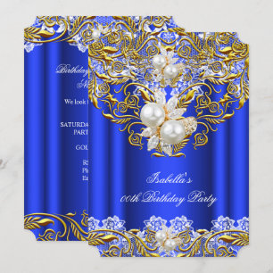 Convites Festa de Aniversário Elegante Pérola Dourada Azul 