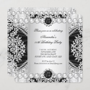 Convites Festa de aniversário Elegante Preta E Pérola Branc