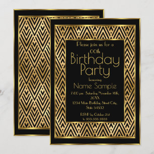 Convites Festa de Aniversário Elegante Preto Dourado Art Dé