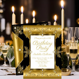 Convites Festa de Aniversário Elegante Preto Dourado Elite 