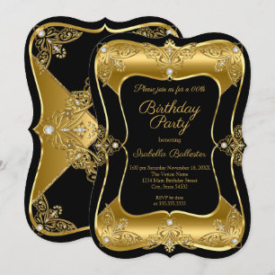 Convites Festa de Aniversário Elegante Preto Dourado Elite 
