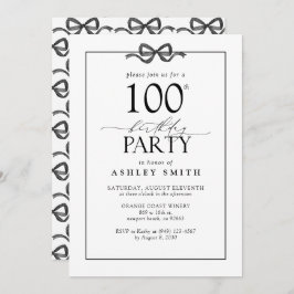 Convites Festa de aniversário Elegante Preto e Branco 100º