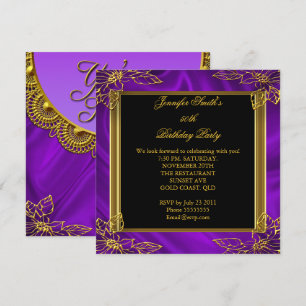 Convites Festa de Aniversário Elegante Preto Roxo Dourado
