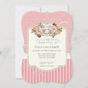 Convites Festa de aniversário Elegante, Rosa, Chá Party Wat