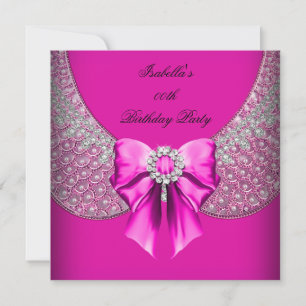 Convites Festa de Aniversário Elegante Rosa Quente Prateado