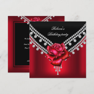 Convites Festa de Aniversário Elegante Rosa Vermelha Preta 