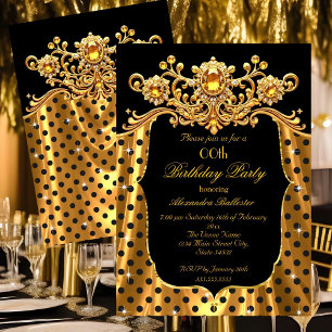 Convites Festa de Aniversário Elegante Seda Dourado Preto B