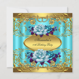 Convites Festa de Aniversário Elite Rosas Azul Turquesa Dou
