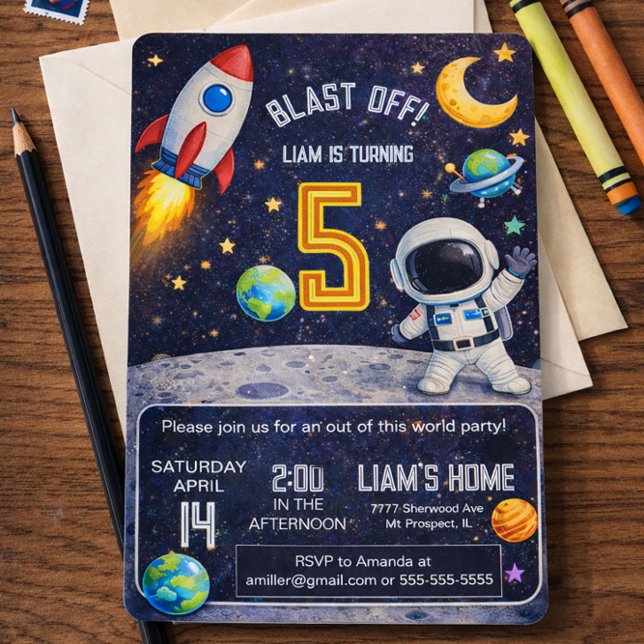 Convites Festa de Aniversário Espacial: Decolagem no Espaço (Criador carregado)