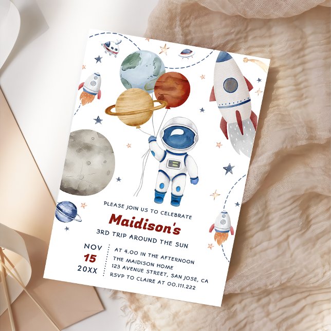 Convites Festa de aniversário Espacial Exterior 3ª Viagem E (Criador carregado)