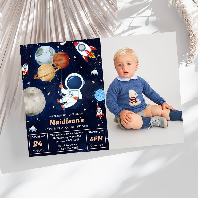 Convites Festa de aniversário Espacial Exterior 3ª Viagem E (Criador carregado)