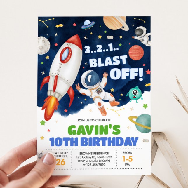 Convites Festa de aniversário Espacial Exterior do Astronau (Astronaut Outer Space Blast Off Birthday Party Invitation)