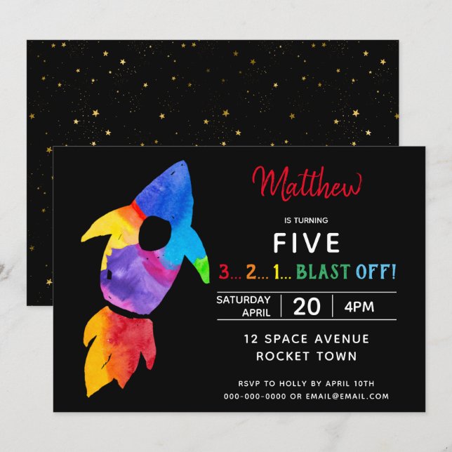 Convites Festa de aniversário Espacial Exterior do Navio Ar (Frente/Verso)