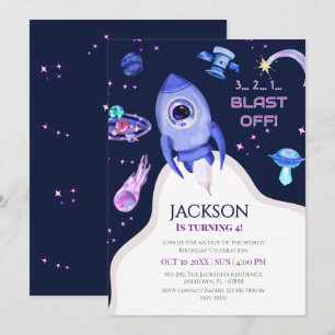 Convites Festa de Aniversário Espacial para Meninos Foguete
