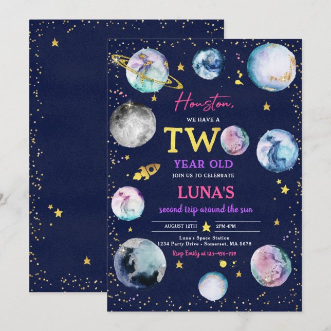 Convites Festa de aniversário Espacial Segunda Viagem Em To (Frente/Verso)
