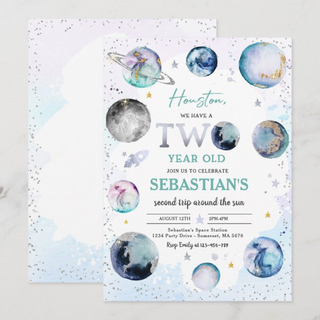 Convites Festa de aniversário Espacial Segunda Viagem Em To (Frente/Verso)