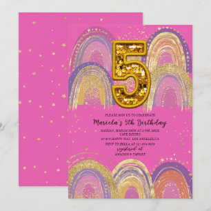 Convites Festa de Aniversário estrelas rosa e dourado aquar