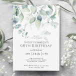 Convites Festa de aniversário Eucalyptus 60th Light Airy<br><div class="desc">Com uma vibração eetérea leve e arejada, este atraente 60º convite de aniversário tem uma aquarela em cascata de eucalipto verde acima do seu texto na face clássica do tipo serif. O olhar é cauteloso e divertido enquanto mantém uma aura elegante. Personalize o modelo de texto com os detalhes do...</div>