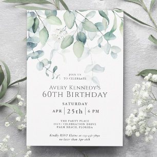 Convites Festa de aniversário Eucalyptus 60th Light Airy