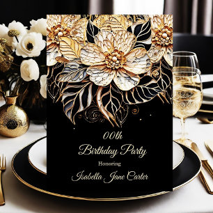 Convites Festa de Aniversário Exótica Floral bege dourado p